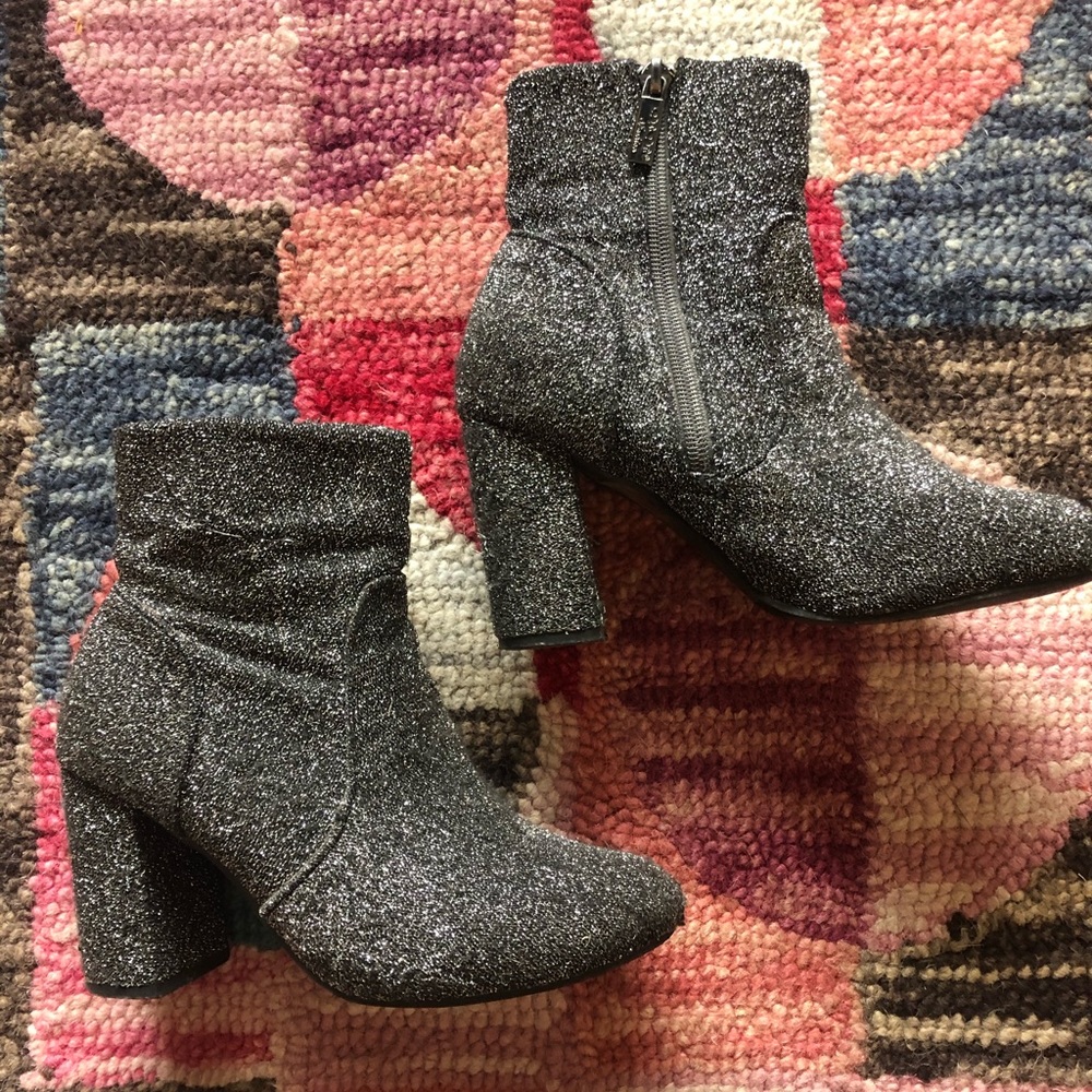 Black and silver sparkly ankle boots